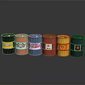 Colorful Oil Drums Featuring Various Colors Brand Logos On Gray Background With Reflections