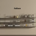 Poliform Modern Wall Mounted Metal Wine Rack With Bottles and Glasses