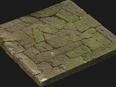 Moss Covered Stone Pavement With Irregular Slab Design And Natural Texture 3d model