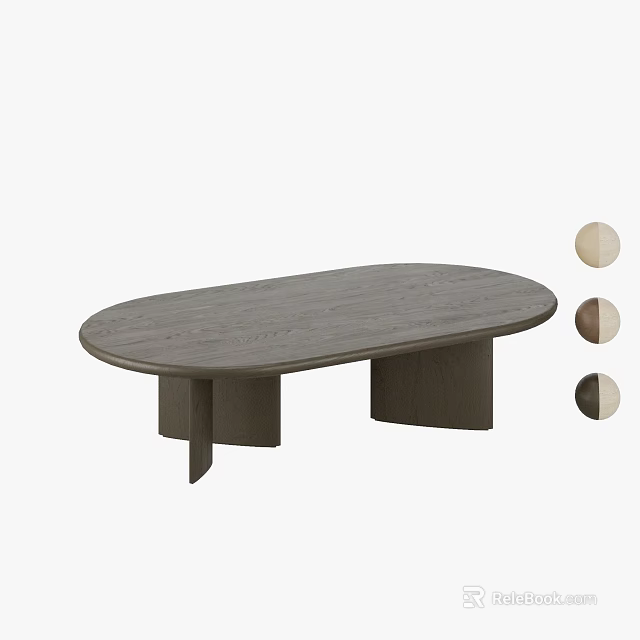Oval Gray Wooden Coffee Table With Minimalist Design And Stable Support Base 3d model