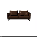 Brown Two Seater Sofa With Plush Cushions And Slim Black Legs 3d model
