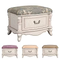 Elegant Vintage Storage Ottoman Bench With Carved Legs Purple Beige Brown Padded Seats And Drawer