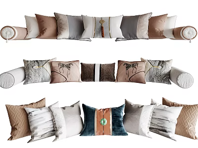 Stylish Decorative Throw Pillows With Various Colors Patterns And Tassel Details For Home 3d model