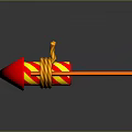 Red Arrow Object With Yellow Red Stripes Twisted Rope And Orange Stick With Reflection 3d model