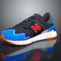 Stylish Black And Blue Sneakers With Red N Logo And Orange White Sole