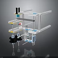 Multi Layer Industrial Equipment With White Frame Black Base And Blue Components