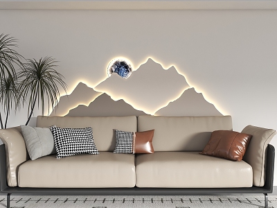 Modern landscape background wall landscape sofa background wall living room background wall modern three-person sofa landscape modeling wall model