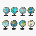 Colorful Decorative Globe Ornament Set With Detailed Maps And Black Bases For Home Decor