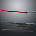 Traditional Japanese Katanas With Red And Silver Blades And Decorative Handles