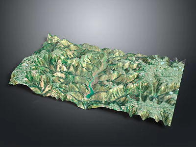 Detailed Natural Terrain Model Featuring Mountain Ranges Valleys River And Vegetation 3d model