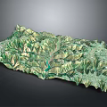 Detailed Natural Terrain Model Featuring Mountain Ranges Valleys River And Vegetation