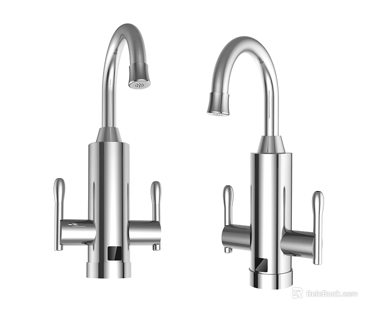 Two Modern Stainless Steel Faucets With Curved Spout And Lever Handles 3d model 