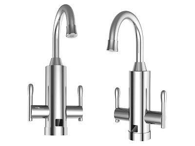 Two Modern Stainless Steel Faucets With Curved Spout And Lever Handles 3d model