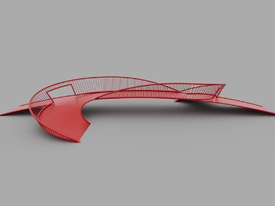 Red Modern Bridge Design With Curved Structure And Steel Railings 3d model