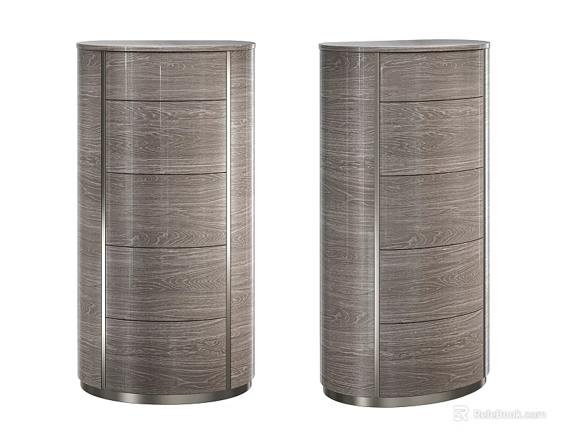 Modern Wooden Chest of Drawers Featuring Silver Metal Frame and Wood Grain Design 3d model 
