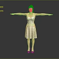 A Woman Standing In White Polka Dot Dress With Arms Outstretched Against Gray Background
