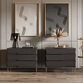 Modern Black Bedside Tables With Drawers Metal Legs And Decorative Elements 3d model