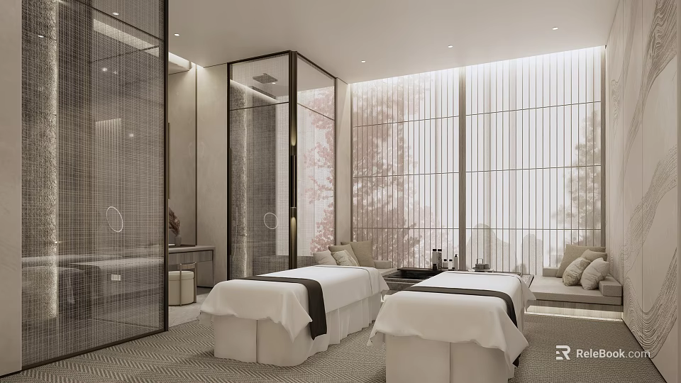 Luxurious Modern SPA Sauna Interior With Massage Beds And Serene Ambiance 3d model 