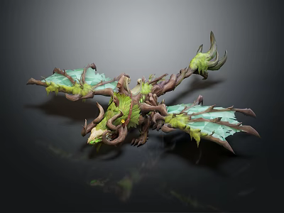Mythical Plant Inspired Dragon Creature With Green Wings And Wooden Body 3d model