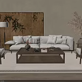 Sofa And Coffee Table Set With Bamboo Decorative Panel Floor Lamp Accent Chairs And Pampas Grass