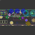 Colorful Kitchen Display With Purple Upper Blue Lower Cabinets Balloons Bunting Flags And Kitchenware