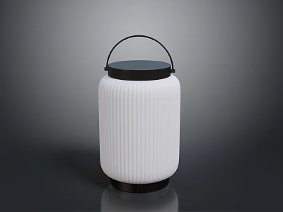Modern White Ribbed Decorative Lantern With Black Handle And Base Design 3d model
