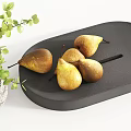 Decorative Ornament Set With Green Plant Textured Pot Black Tray Pears Glass Carafe And Magazine