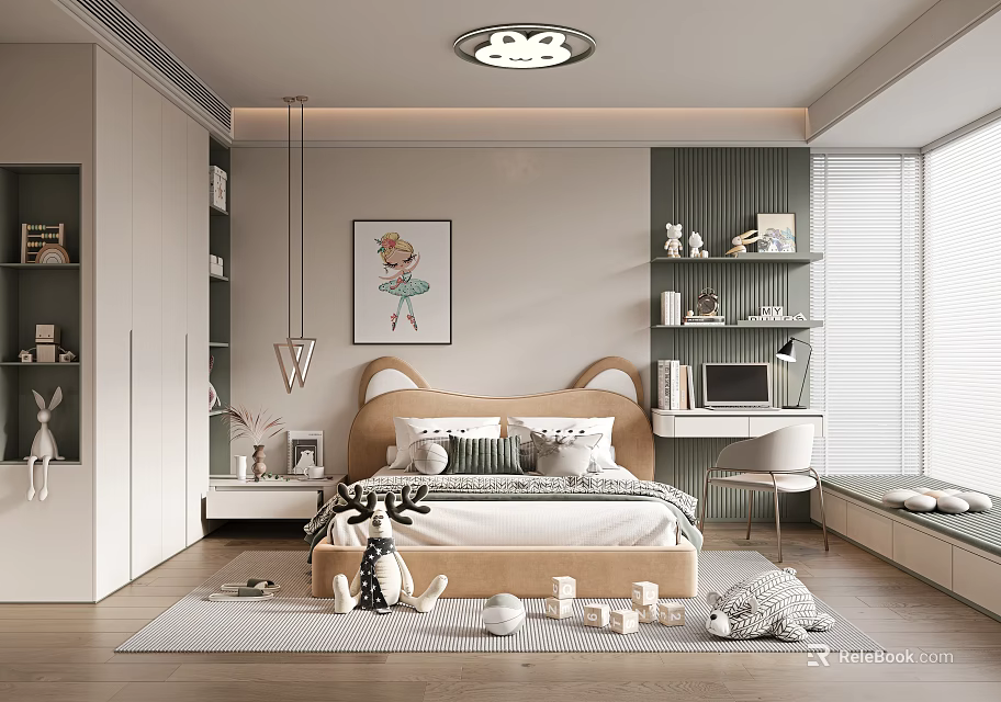 Modern Kids Bedroom With Cat Ear Bed Toys And Decor 3d model 