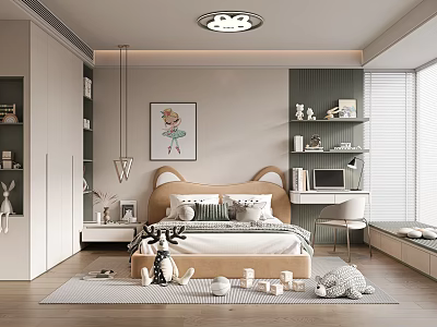 Modern Kids Bedroom With Cat Ear Bed Toys And Decor 3d model