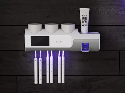Wall Mounted Bathroom Cabinet Rack With Display Screen Storage Cups And Purple Light Electric Toothbrushes 3d model
