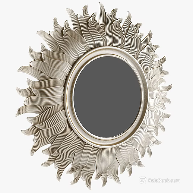 Ornate Silver Sunflower Inspired Wall Mirror With Leaf Patterned Frame 3d model