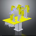 Industrial Equipment With Yellow Robotic Arms On Automated Platform Support Structure