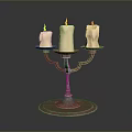 Decorative Metal Candle Holder With Three Burning Candles And Burn Marks