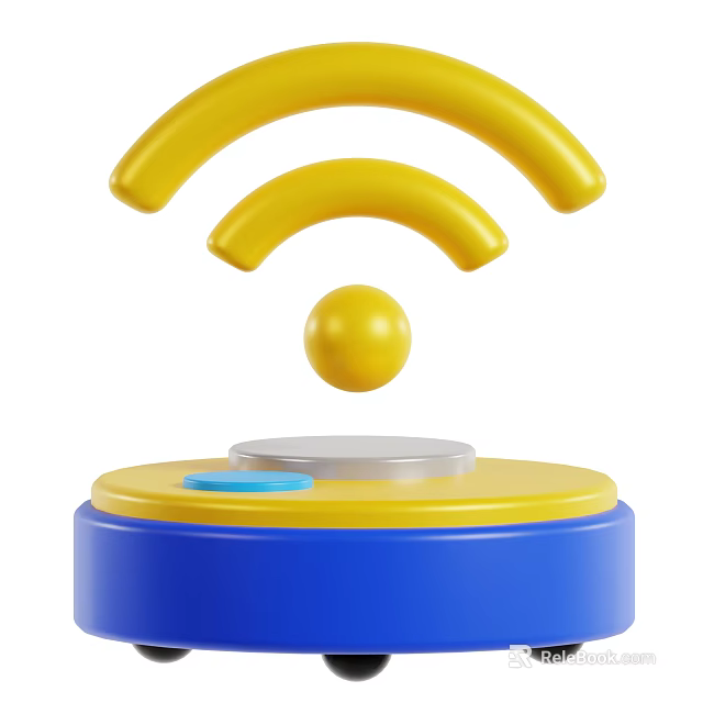 Smart Machine With Yellow Wi-Fi Signal Floating Sphere And Blue Yellow Base 3d model 