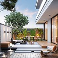 Courtyard Landscape Home Courtyard Villa Courtyard Landscape Sketch Landscape Wall Waterscape Wall Outdoor Sofa 3d model