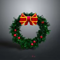 Festive Christmas Wreath With Green Leaves Red Berries And Red Yellow Bow