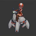 Futuristic White And Orange Motorcycle With Mechanical Legs Ridden By Female In Red Helmet Goggles