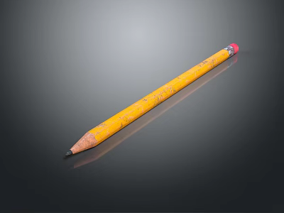 Yellow Wooden Pencil With Red Eraser Tip And Worn Texture On Gray Background 3d model