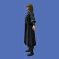 Stylish Woman In Black Long Coat With Green Lining Holding Umbrella On Blue Background