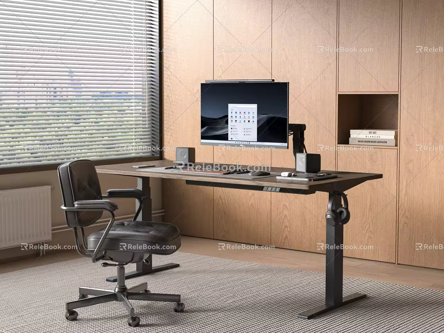 Modern Office Desk and Chair Combination Lifting Computer Desk Office Desk Chair Computer 3d model