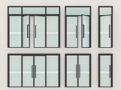 Different Styles Of Glass Doors With Black Frame And Transparent Glass Panels 3d model
