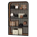 Modern Display Shelf with Multiple Bags and Gift Wrapped Boxes in Various Colors