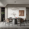 Elegant Modern Restaurant Interior With Open Design Round Dining Table Pendant Light And Green Plant