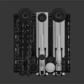 Various Black And Silver Wrenches Stacked Together On Dark Surface 3d model