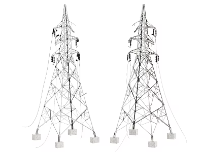 Industrial Power Transmission Towers With Metal Lattice Structure And Concrete Base 3d model