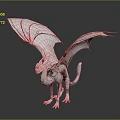 White 3D Dragon Model With Spread Wings And Intricate Skeleton Details 3d model