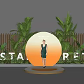 Luxury Floral Installation With Circular Platform Palm Leaves Bamboo Fence And Greenery