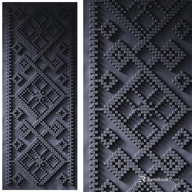 Dark Textured Wall Decor With Intricate Geometric Patterns And Symmetrical Square Designs 3d model 