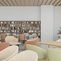Lounge Interior With Comfortable Chairs Round Tables And Flowering Tree By Large Windows 3d model