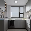 Modern Kitchen Interior Design with Gray Cabinets Dishwasher Sink Window Blinds and Lemons on Counter
